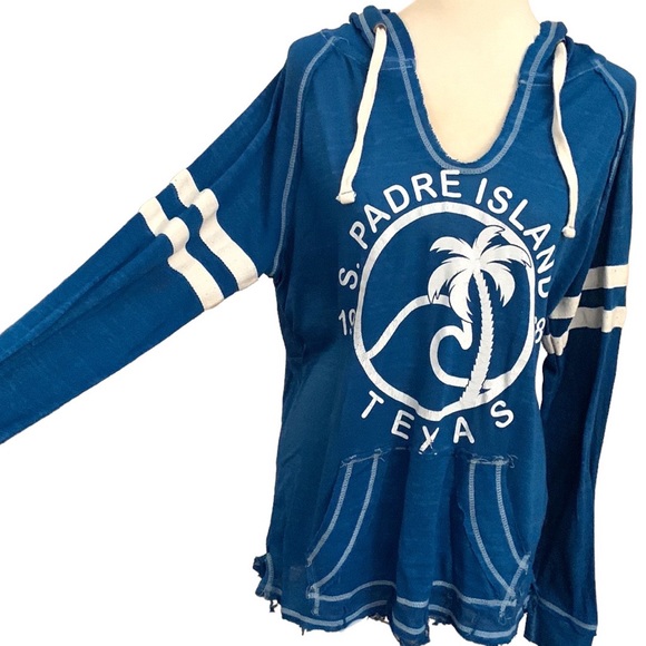 UZZI graphic design Padre Island Texas distressed hooded pullover coverup - Picture 2 of 16